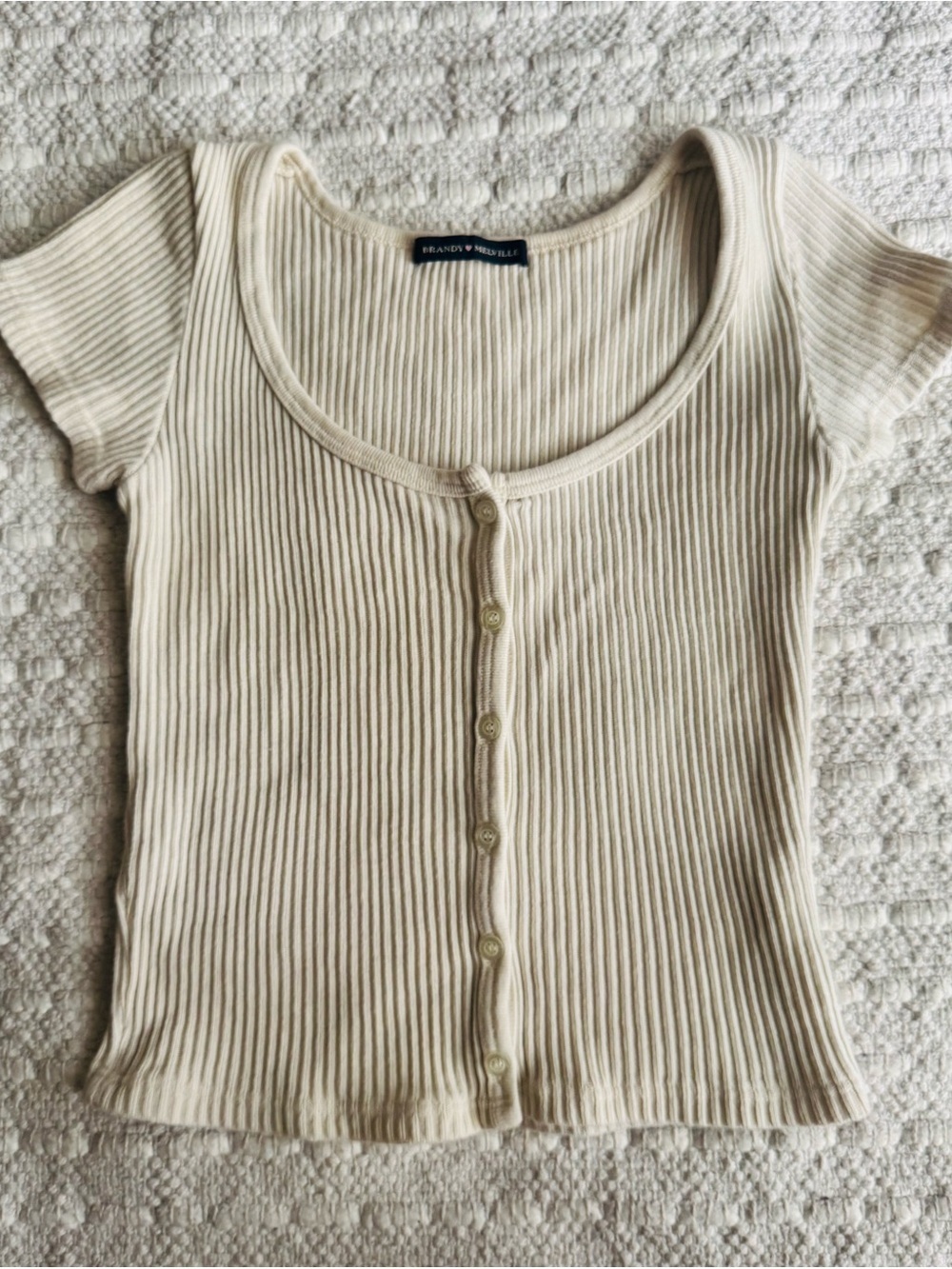 Brandy Melville Zelly Ribbed Scoop Neck Button-Front Top - Cream